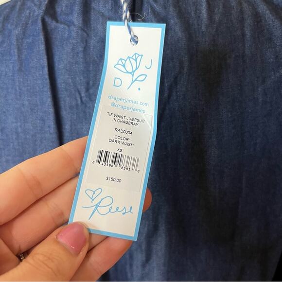 Draper James the waist jumpsuit in chambray dark wash NEW XS - Picture 9 of 12